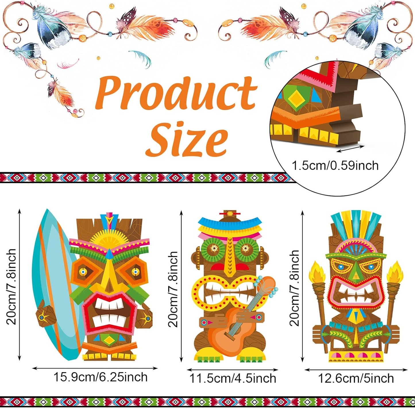 Blulu 3 Pcs Tiki Party Decor Hawaiian Luau Party Decorations Tropical Aloha Wooden Bar Table Sign Colorful Farmhouse Tiki Centerpieces for Table Summer Welcome Housewarming(Classic,7.87 Inch)