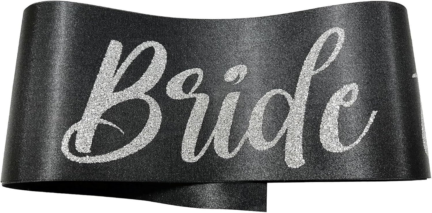 Silver and Black Bride Sash, Bride Sash Bachelorette Party Bridal Shower Sashes Bachelor Decorations Just Married Gift Engaged Decor Accessories,Black