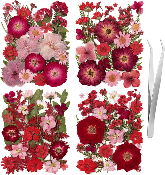 101 PCS Red Dried Pressed Flowers for Christmas Crafts Resin, Red Real Nature Flowers Bulk for DIY Holiday Cake Card Scrapbook Supplies, Large Dried Flowers for Soap Candle Making