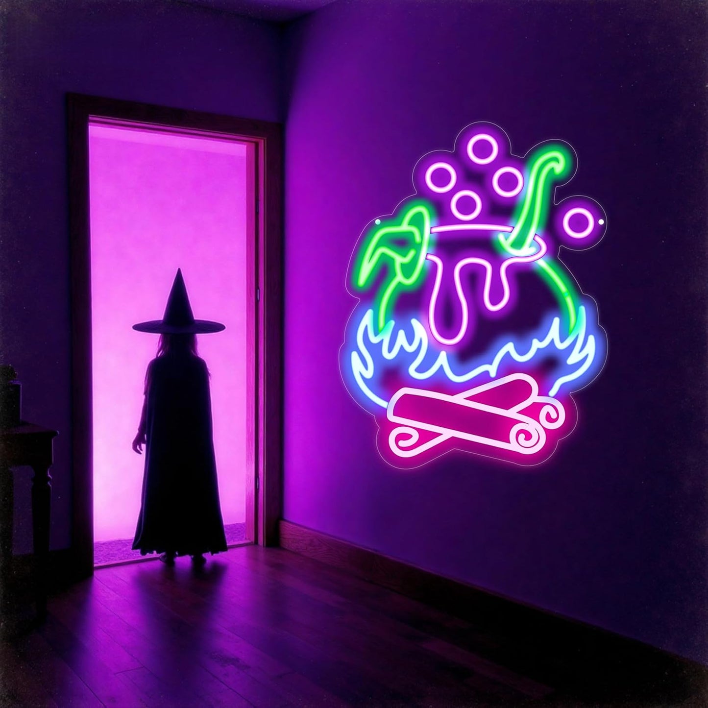"Witch Brew" Cauldron Neon Sign - Spooky LED Cauldron Wall Art, Spooky Halloween, Witch's Brew Led Sign, Witch Pot Neon Light for Halloween Led Sign Halloween Decorations Party Decor Home Bar