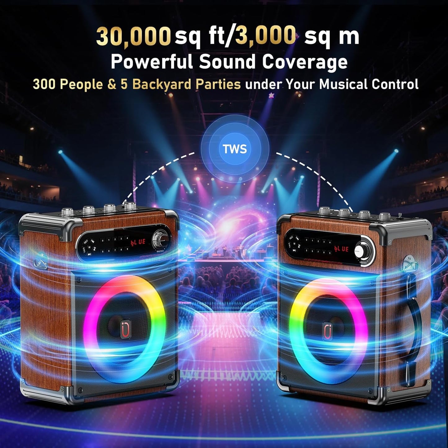 Karaoke Machine with 2 Wireless Microphones,【Upgraded 6.5"Woofer & 2"Tweeter】Portable Bluetooth 5.3 Karaoke Speaker, PA System with Bass/Treble/Echo Adjustment, Supports USB/AUX/TF/TWS for Home Party