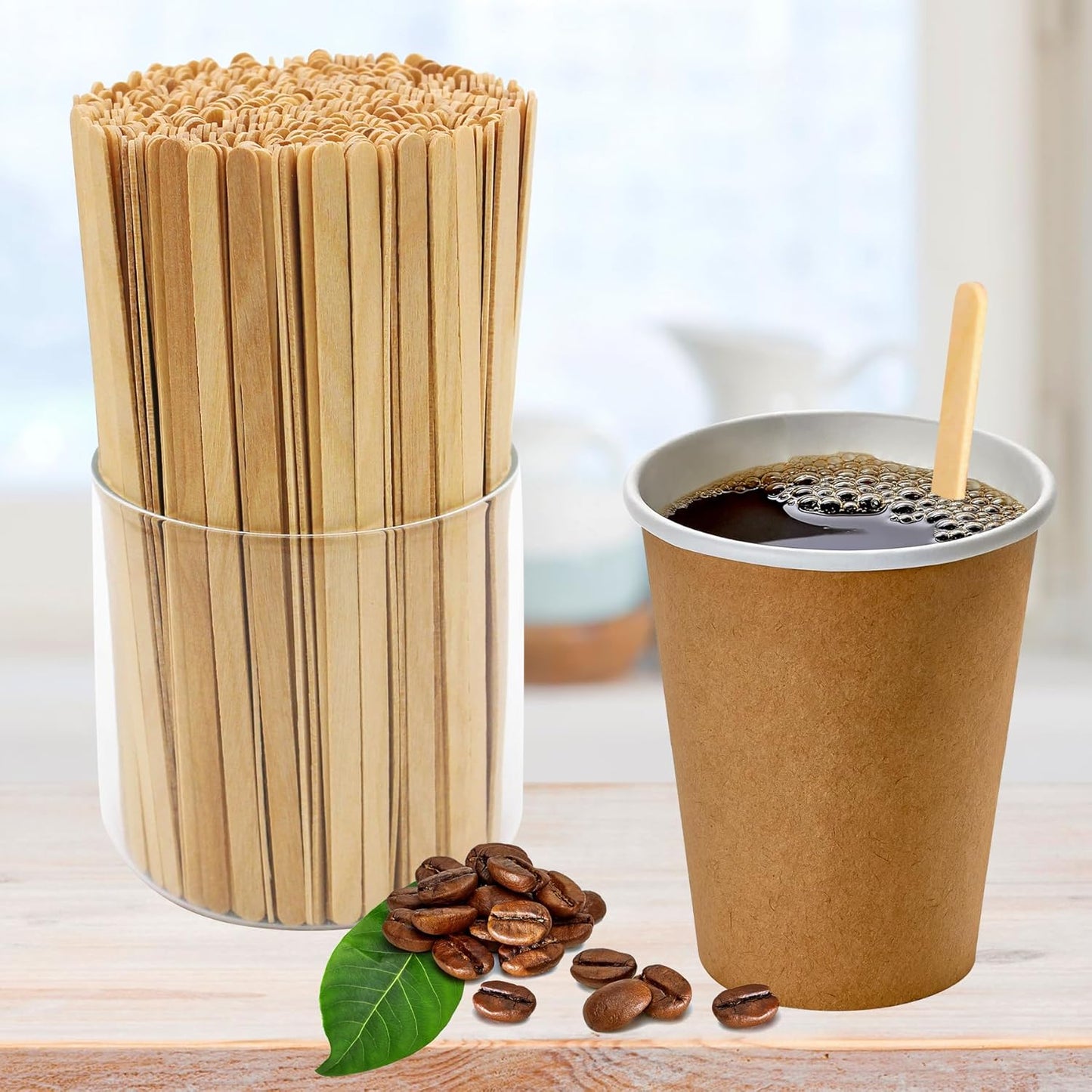 Sugormek1000PCS 5.5 IN Wooden Coffee Stirrers, A+Level Smooth Rounded Edges Disposable Coffee Stir Stick, Wooden Stir Stick for Coffee Cocktail Coffee Bar Accessories DIY Craft Design