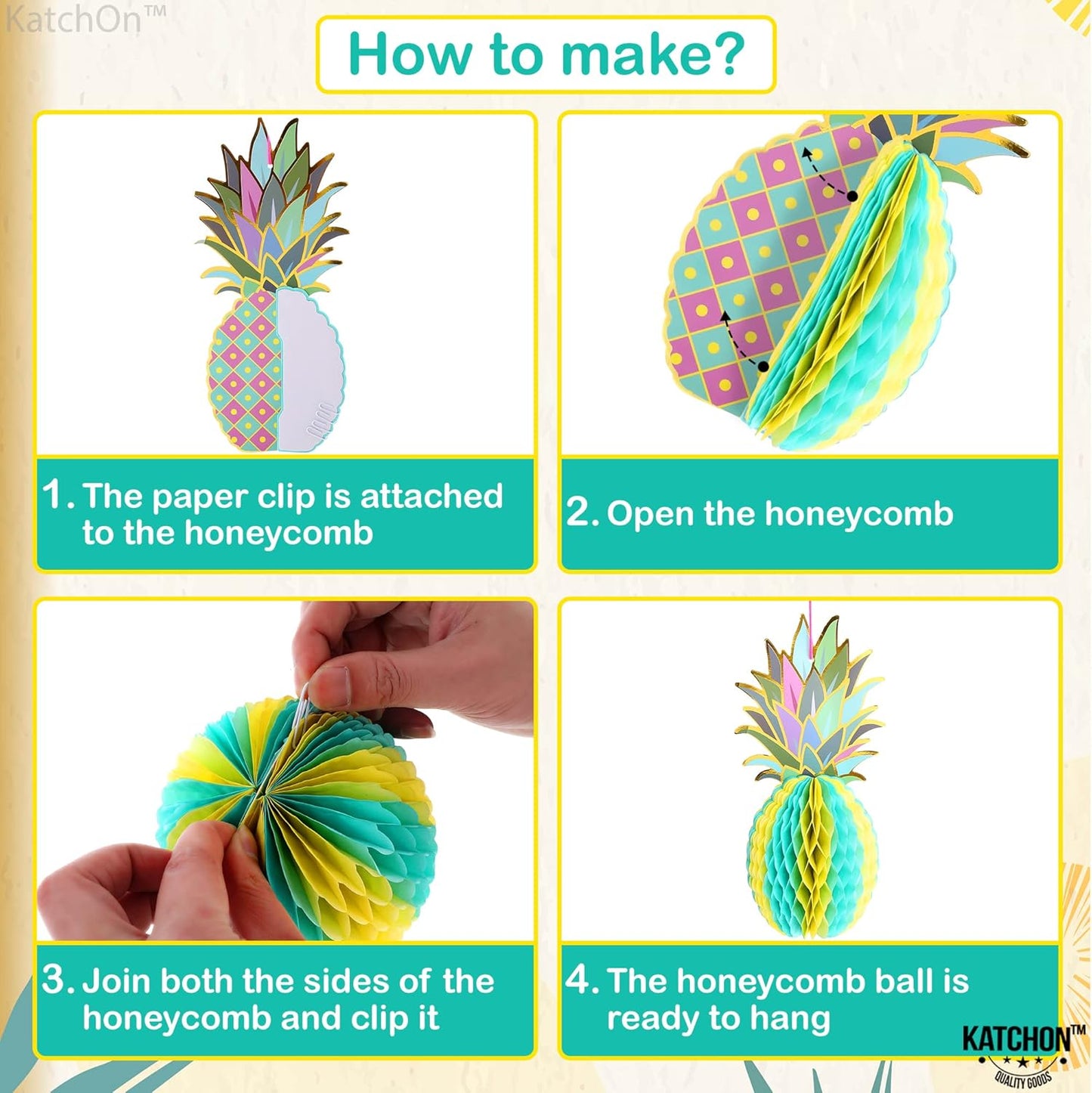 KatchOn Huge Pineapple Centerpiece for Tables - 12 Inch, Pack of 6 | Luau & Hawaiian Party Decorations, Tropical & Beach Decorations