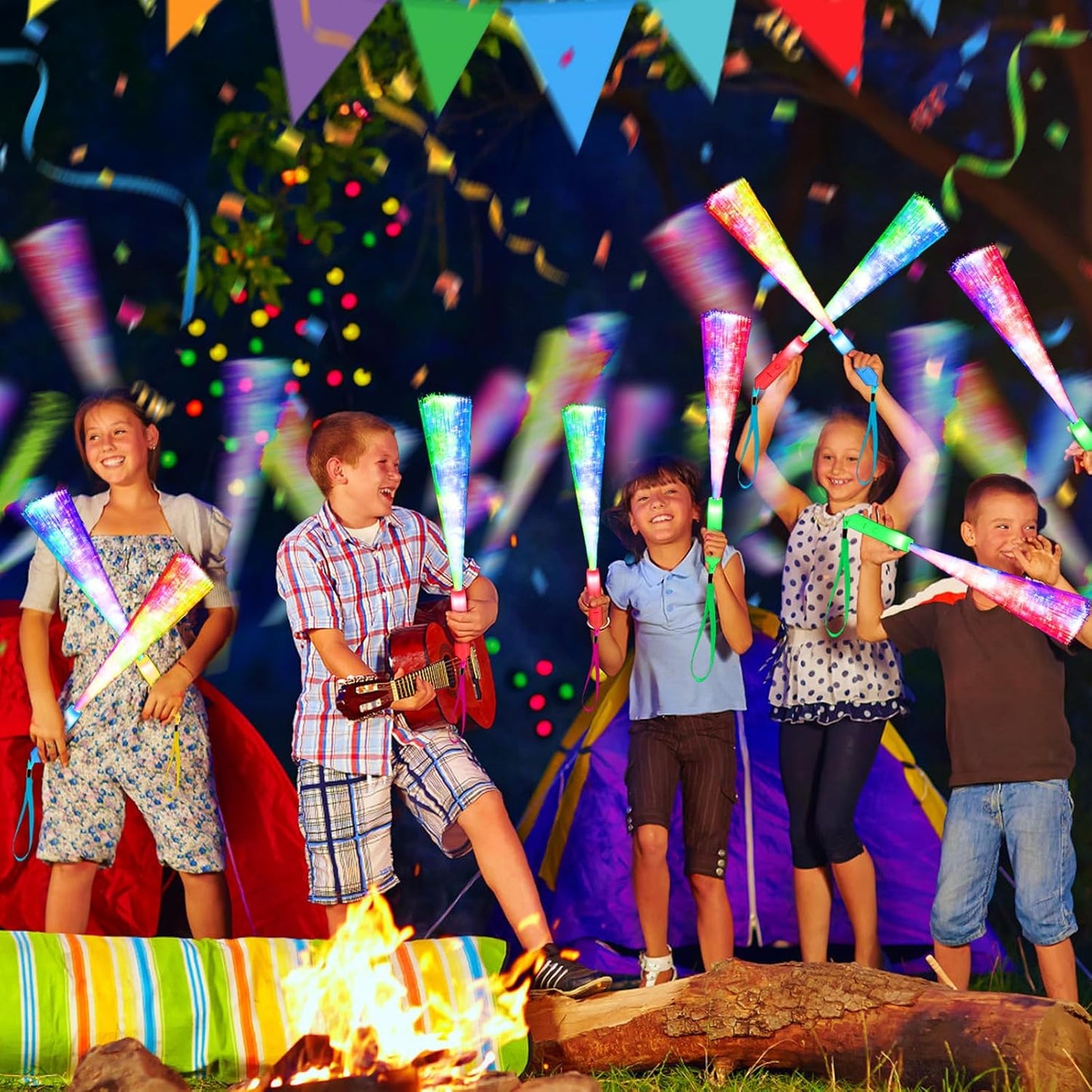 120PCS Glow Fiber Optic Sticks, LED Light Wands, Glow in The Dark Party Supplies, Fiber Optic Wands for Weddings, Birthdays&Events,Flashing LED Party Favors,Colorful Light Sticks for Kids&Adults