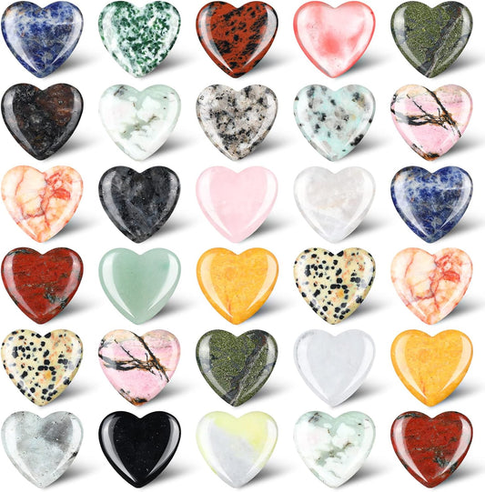 Nuenen 30 Pcs Heart Shape Crystals Bulk 1.2 Inch Gemstone Heart Stones Worry Stone Rocks Quartz Love Pocket Palm Bulk for Mother's Day Gifts Stress Relief Gift (Vintage Color)