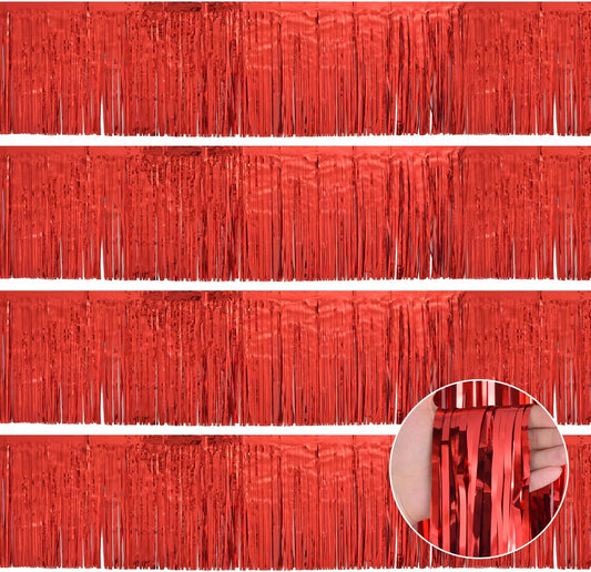 Red Birthday Decorations Tinsel Garland Parade Float Decorations for Trailer 4Pack 12FT Casino Theme Party Decorations Carnival Ceiling Fringe Banner Backdrop for Streamers Party Decorations