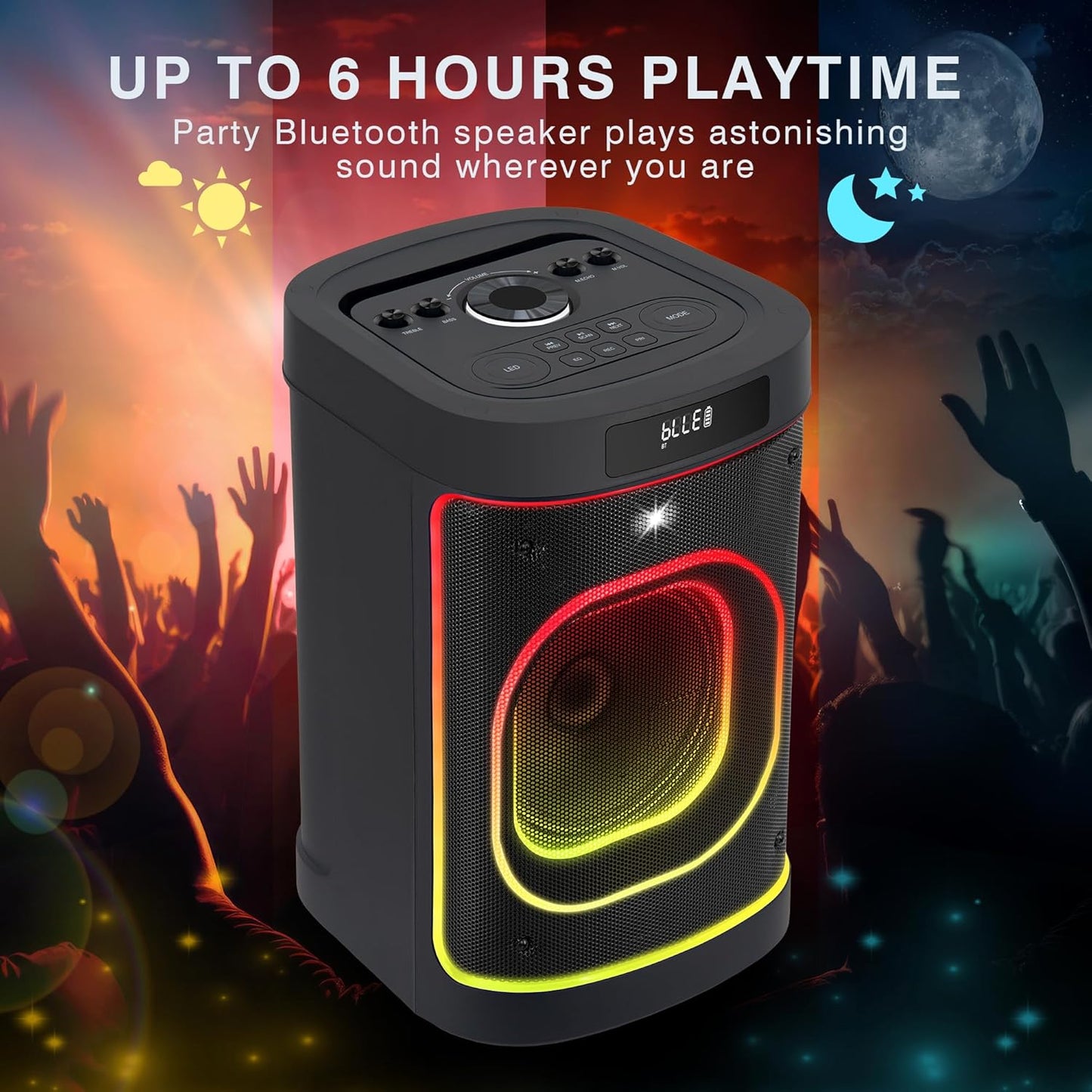 BeatGhost Karaoke Machine Portable Bluetooth Party Speaker 2 Rechargeable Wireless Microphones for Adults Kids 8" Subwoofer 225W Peak Powerful Loud Bass, LED Lights, TF USB AUX TWS