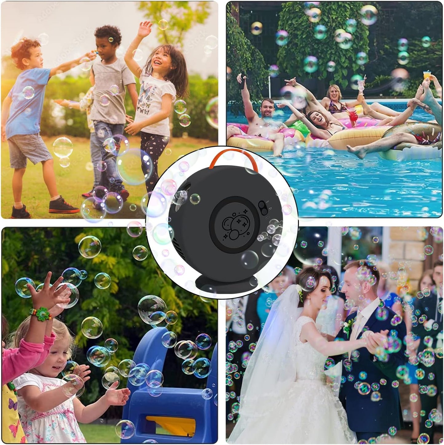 Bubble Machine Automatic Bubble Blower for Kids Toddlers Rechargeable Battery Portable Bubble Maker Electric Bubble Machine Auto Rotating 90°/360° Outdoor Toy for Birthday Party Wedding
