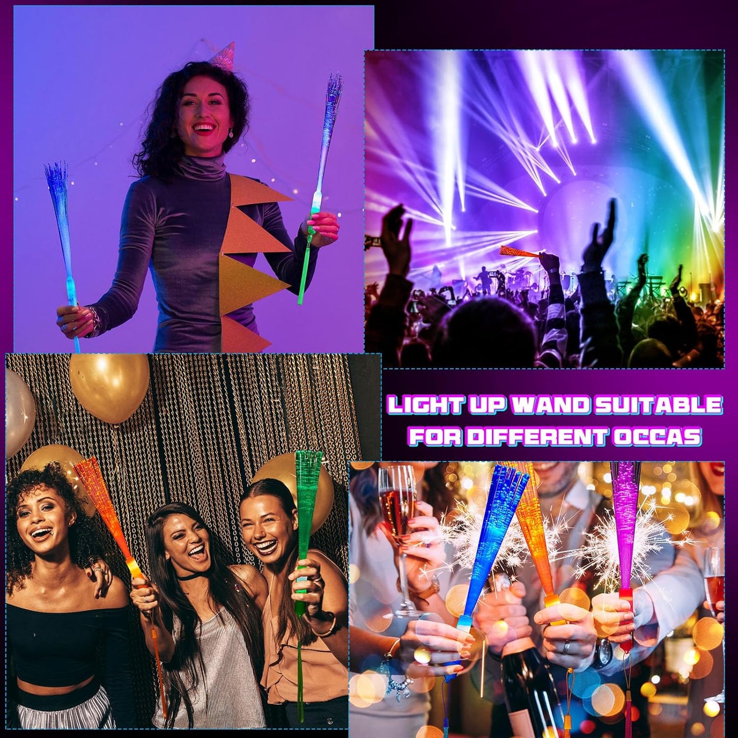 Lewtemi 60 Pack Fiber Optic Wand Glow Wand LED Light Up Wand Bulk with 3 Flashing Models Flashing Sticks with Included Batteries for Birthday Party Favor Wedding Halloween Christmas (Bright Colors)
