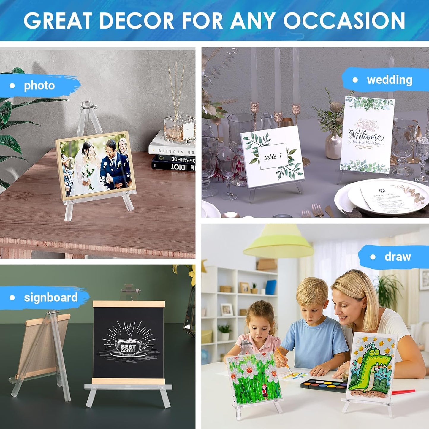9 inch Acrylic Easel for Painting, 12 Pack Easel Stand for Wedding Signs, Tabletop Easels for Painting Canvases, Small Art Easel Canvas Stand Photo Display Tripod Holder for Kids Adults (12)