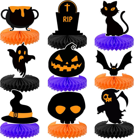 KatchOn, Halloween Centerpieces for Tables - Pack of 9 | Orange and Black Halloween Table Centerpiece for table Decorations | Pumpkin centerpiece for halloween Decorations Indoor