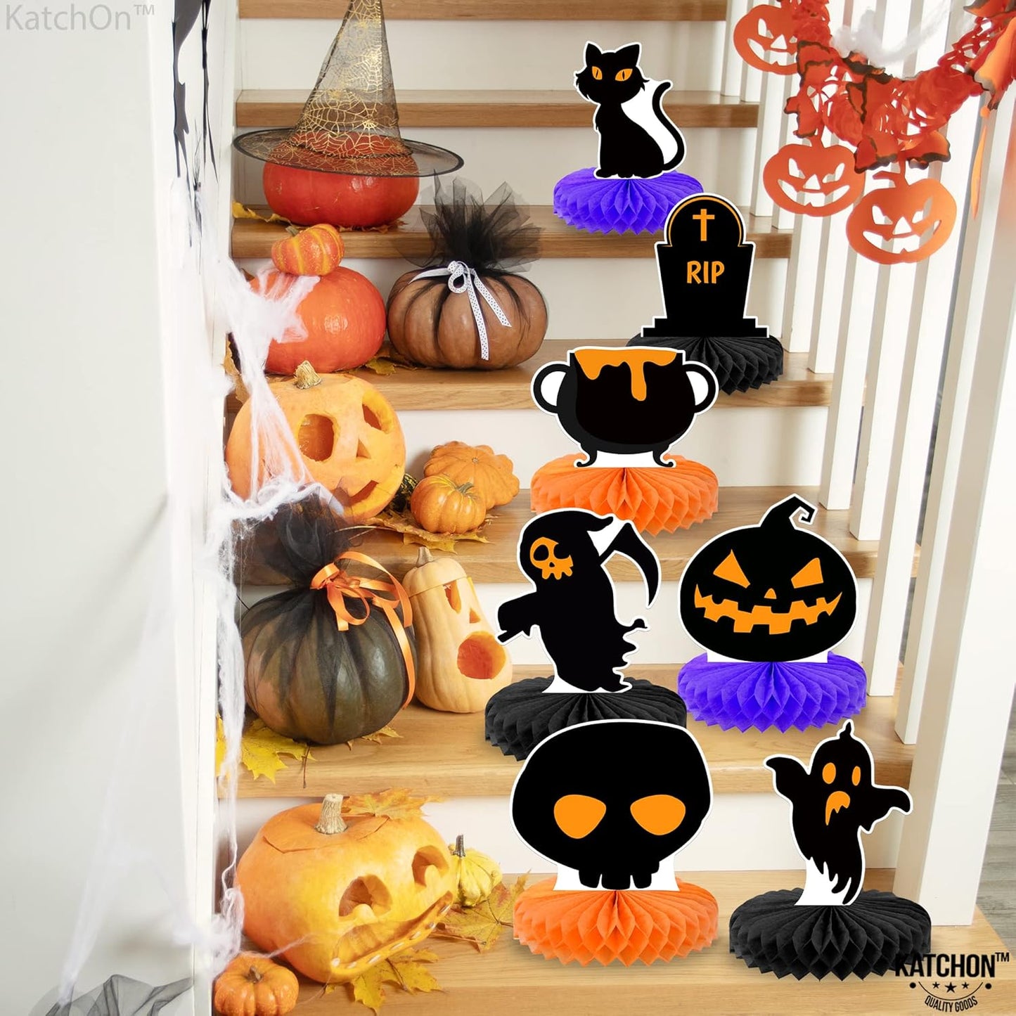 KatchOn, Halloween Centerpieces for Tables - Pack of 9 | Orange and Black Halloween Table Centerpiece for table Decorations | Pumpkin centerpiece for halloween Decorations Indoor