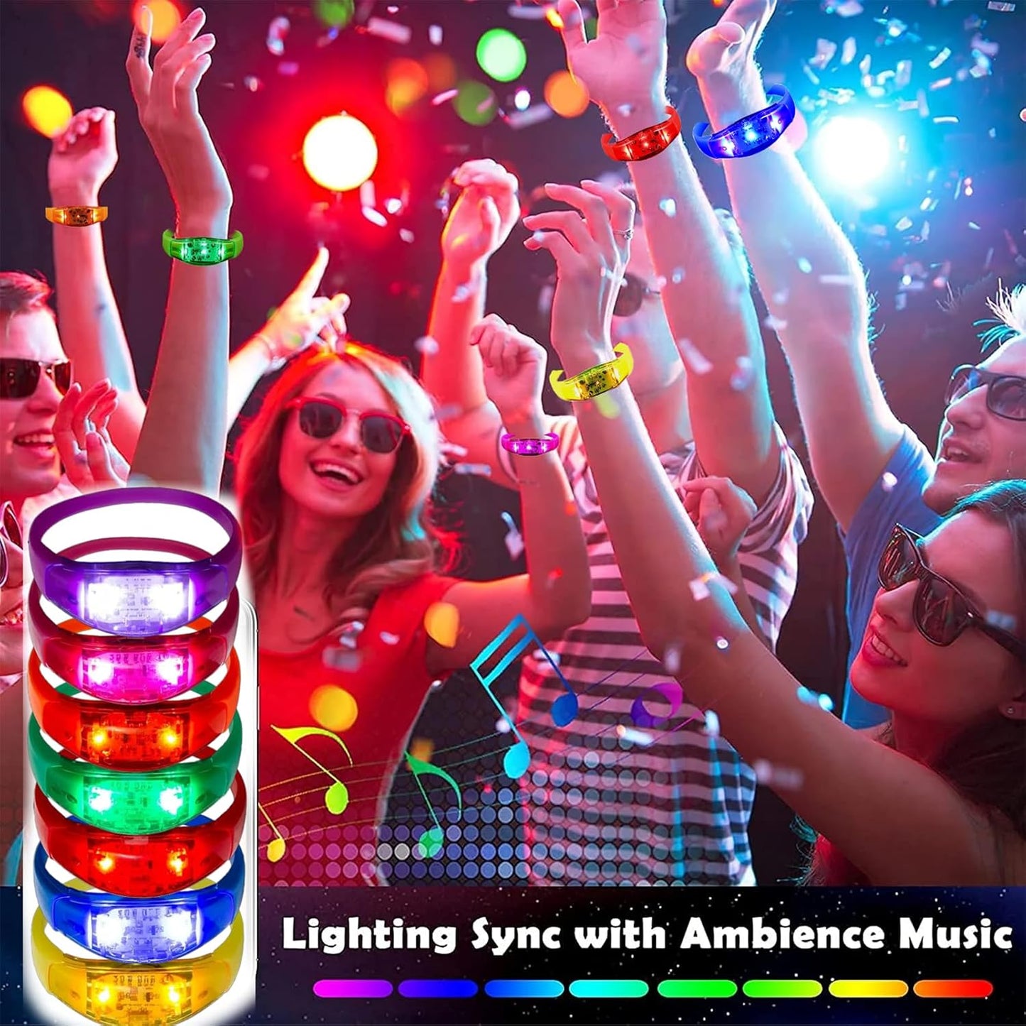 100 Pcs LED Bracelets Sound Activated with Flashing LED Strobe Music Control Light Up Bracelets for Rave, Game Prizes, Birthday Party Favor,Valentine's Day gift