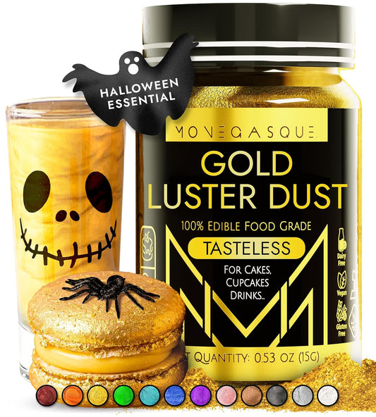 MONÉGASQUE Gold Edible Glitter for Drinks 15g – Edible Glitter for Cakes & Cocktails - Gold Luster Dust for Cocktail, Halloween Food Decorations, Cake Decorating Sprinkles Spray - Drink Shimmer Powder
