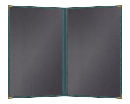 Goodsmart Pajco Style Restaurant Menu Covers – Pack of 10, Side-Loading Menu Holders, Single Stitched Edge, Clear Vinyl Menu Sleeves, Leatherette Trim, Gold Corners, Green, 2 View (8.5" x 14")