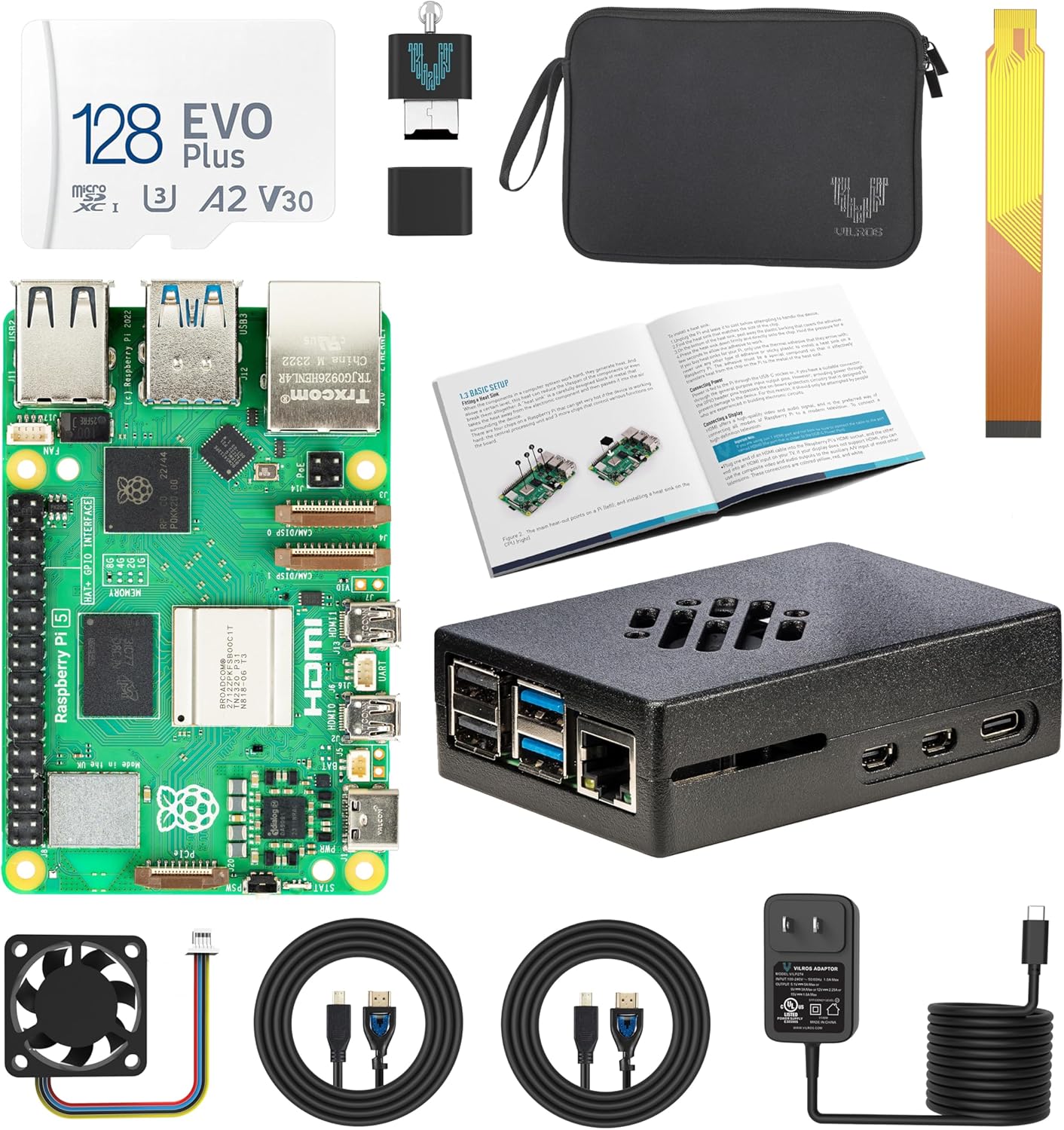 Vilros Raspberry Pi 5 Starter Kit MAX - Turbo Cooled Aluminum - (128GB Edition) - (8GB RAM)