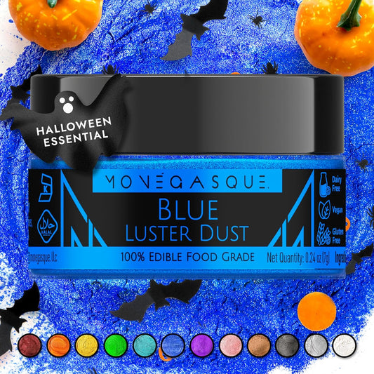 MONÉGASQUE Blue Edible Glitter for Drinks 7g – Edible Glitter for Cakes - Blue Luster Dust for Drinks, Cocktail, Cake, & Strawberries - Halloween Drink, Food, & Cake Decorations Spray Sparkles