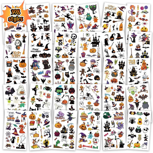 Halloween Temporary Tattoos for Kids – 30 Sheets with Pumpkins, Bats, Witches, and Skeletons – Fun Halloween Party Favors, Trick-or-Treat Goodie Bag Stuffers for Boys & Girls