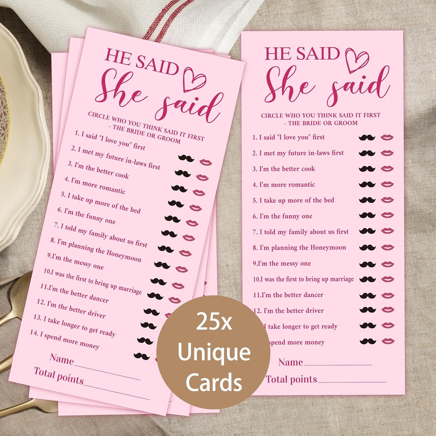 4x9 Inch Bridal Shower Party Games, He Said She Said, Pink Wedding Shower Games Cards for 25 Guests, Engagement Party Supplies Activity and Decoration-A04