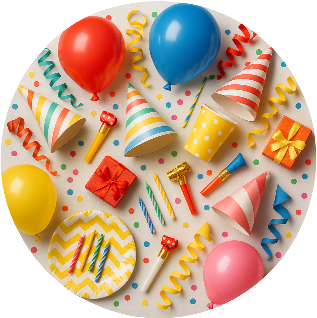 circle photo of party supplies and make it a real photo